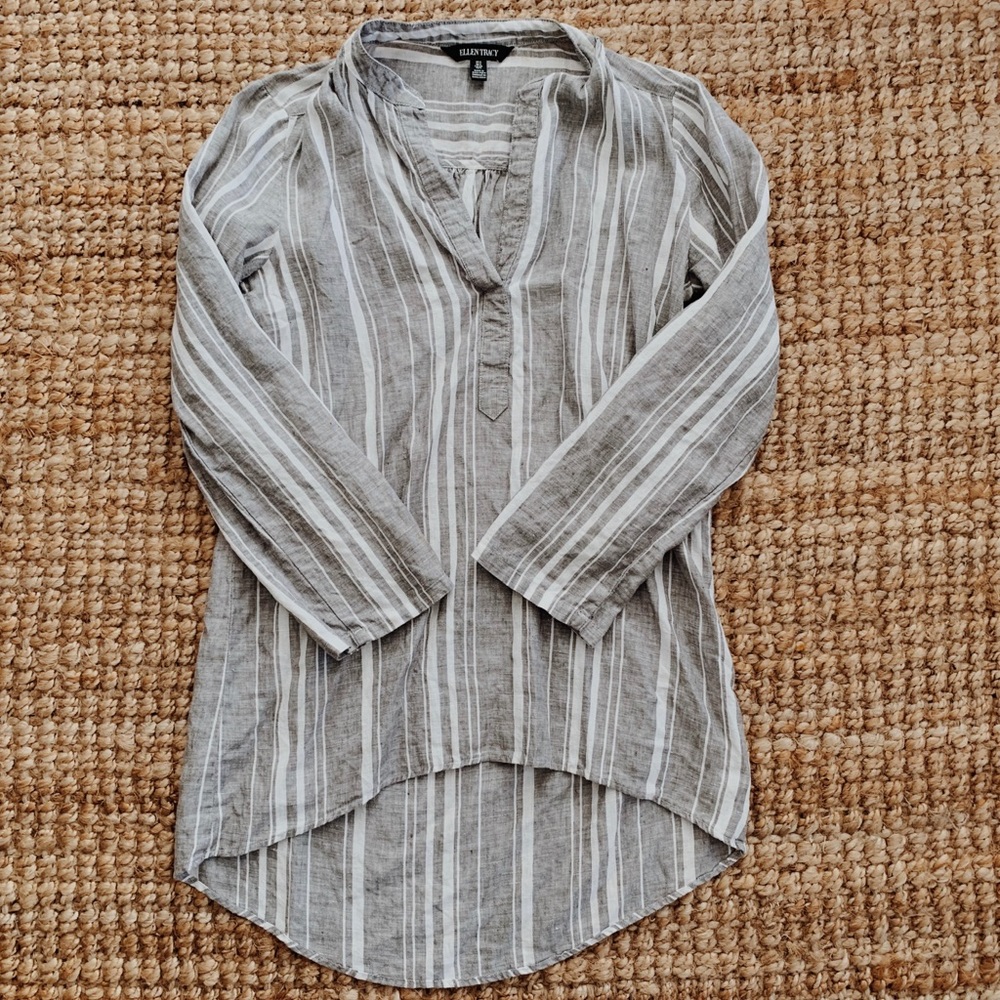 Ellen Tracy Striped Linen Beach Blouse